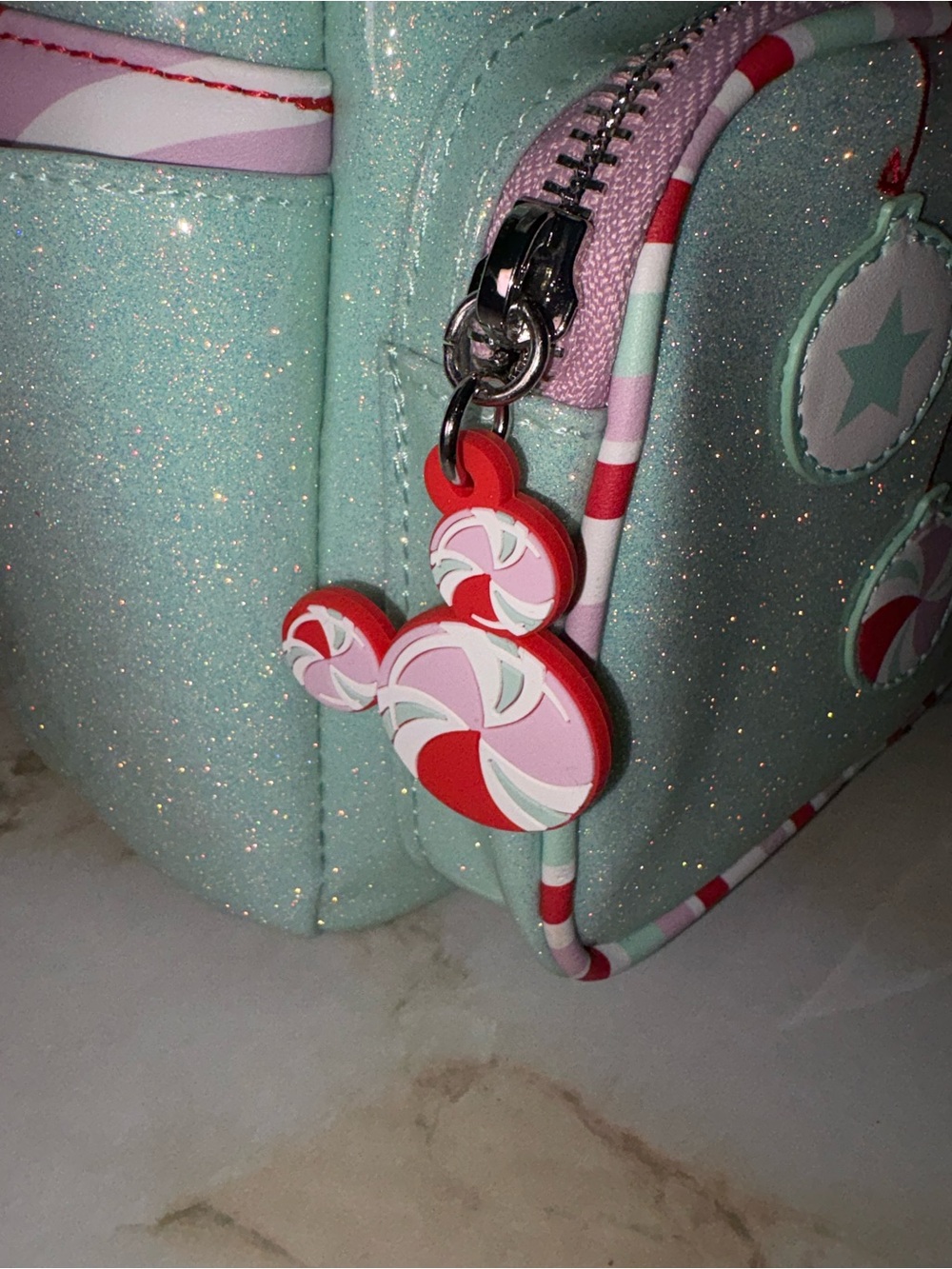 Disney Loungefly Mint Candy Mouse Ear Mini Backpack with Red Bow - Picture 3 of 6